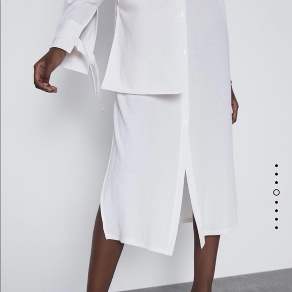 ZARA NWT Cream 100% Cotton Button Up Midi Dress Size Small Side Slits - Picture 4 of 13